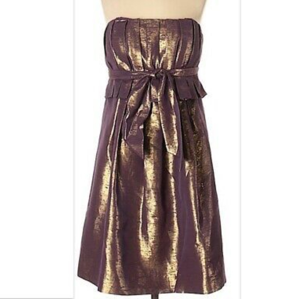 VERA WANG Purple/Gold Metallic Strapless Dress